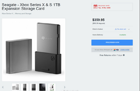微软公布Xbox Series X/S专用储存卡，售价为219.99美元