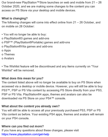 新版PS Store即将更新，PS3、PSP、PSV游戏和附加内容将无法购买